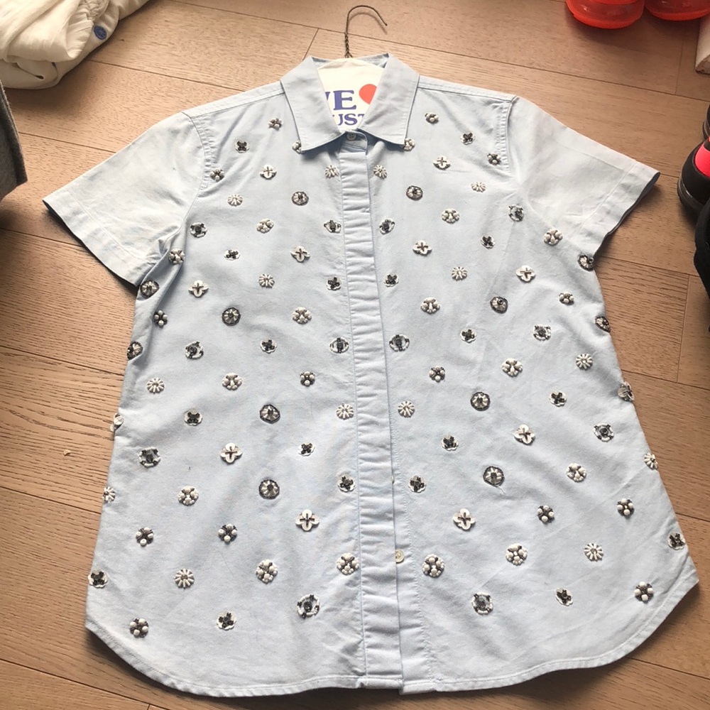 J CREW collection baby blue button down